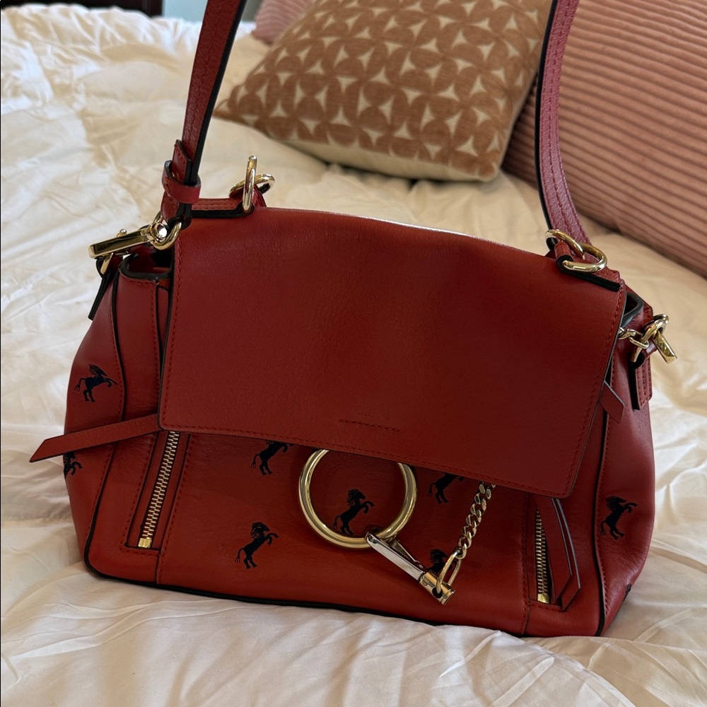 Chloé Red Leather Shoulder Bag with Gold Hardware